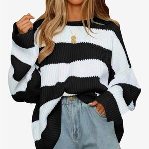 Classic Black and White Striped Crew Neck Sweater
